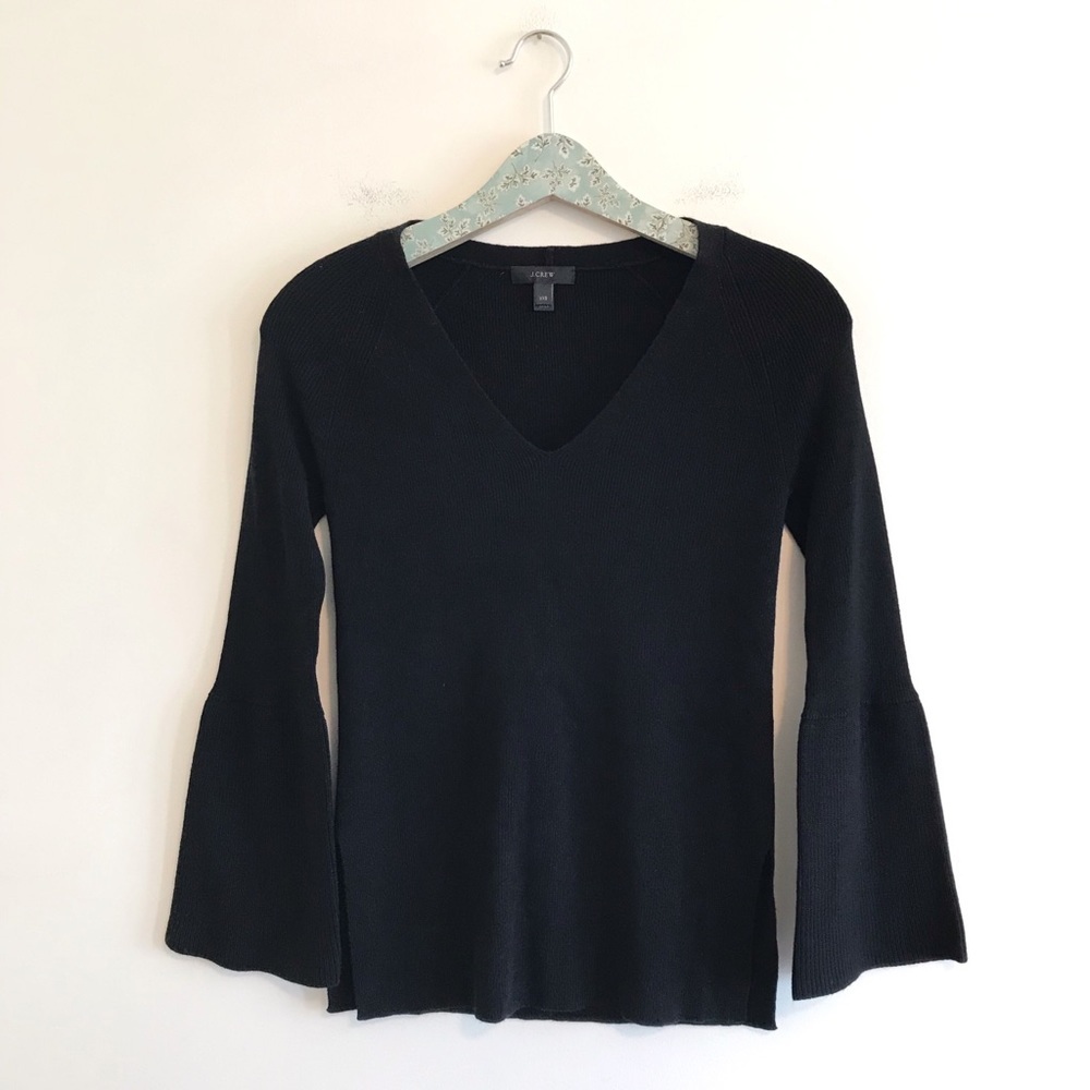 J. Crew Peplum Sleeve V-Neck Sweater Black